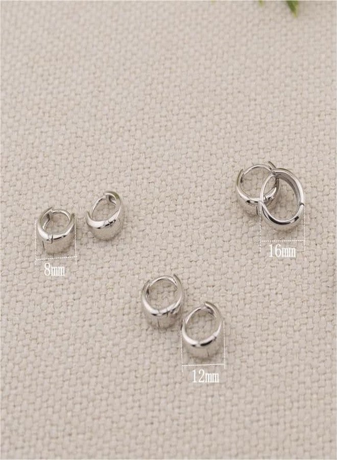 ASCOMY Hoop Earrings Set for Women Silver Huggie Hoops Earrings 14K White Gold Plated 3 Pairs Chunky Circle Hoop Buckle Earrings Set Lightweight Hypoallergenic Jewelry Gifts for Women - Image 5
